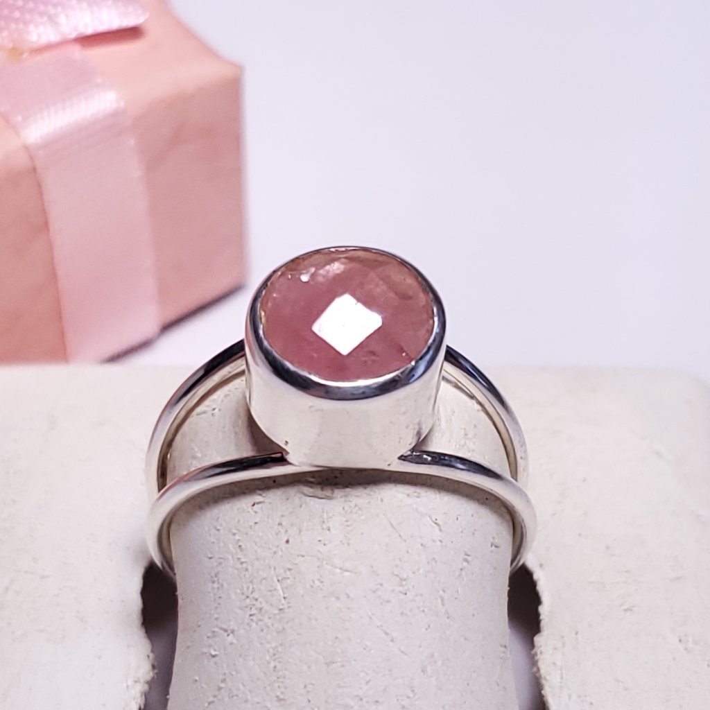 Estate 1.75ct Natural Rd Rose Quartz Sterling Silver Split Shank Bezel Ring22248